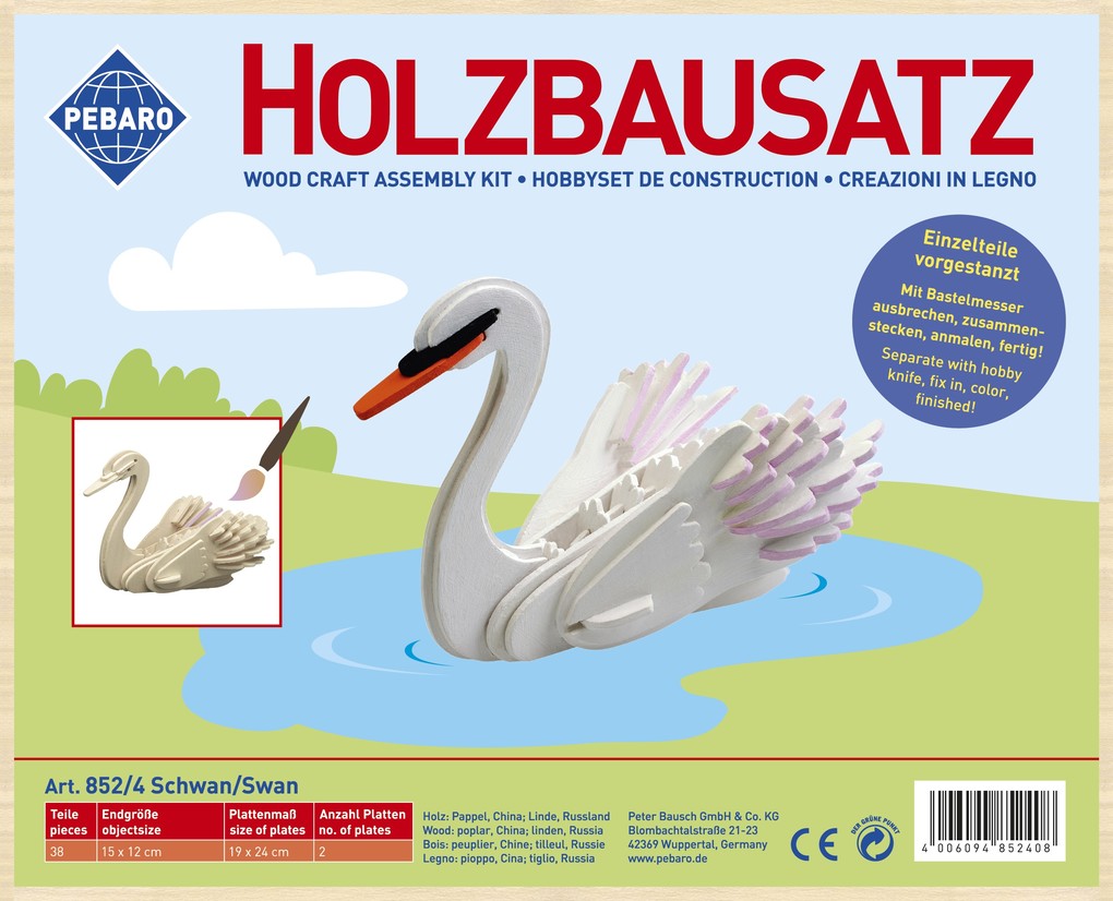 PEBARO 852/4 - Holzbausatz Schwan 38 Teile Holzkonstruktion zum Zusammenstecken