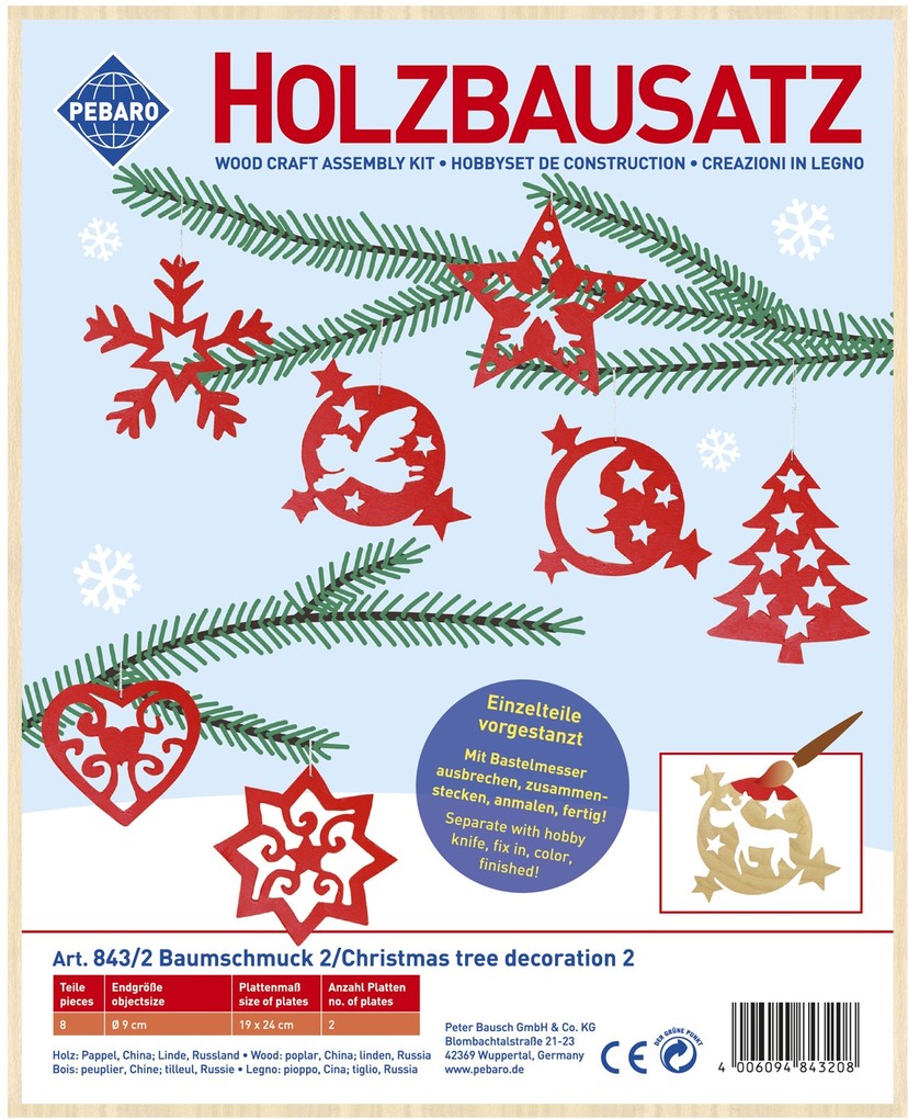 PEBARO 843/2 - Holzbausatz Baumschmuck 2 8 Teile Holzkonstruktion zum Zusammenstecken