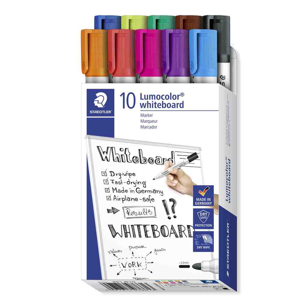 Staedtler 351 B10 Lumocolor Whiteboard Marker Assorted Colours 10 Pack