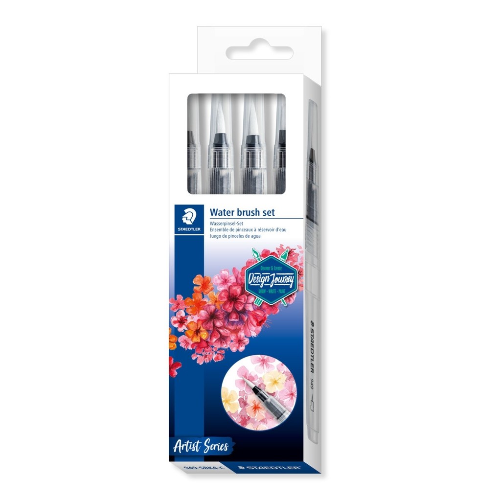 STAEDTLER Wasserpinsel rund fein rund medium rund groß Keilspitze 4er Set
