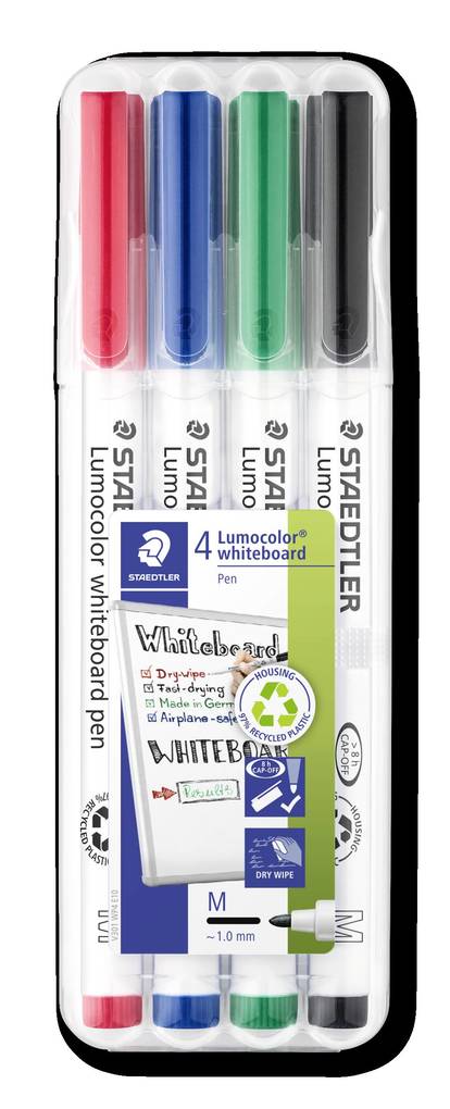 Staedtler Lumocolor Marker Pen Whiteboard Pack of 4, Assorted