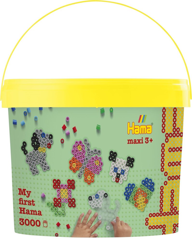 Hama 8806 - Eimer mit ca. 3000 Maxi-Bügelperlen 4 Stiftplatten und Anleitung
