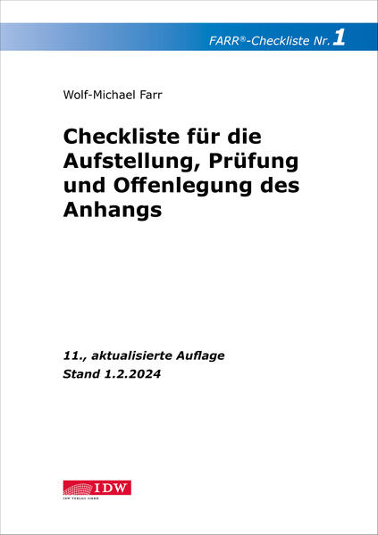 FARR Checkliste 1 für die Aufstellung Prüfung und Offenlegung des Anhangs