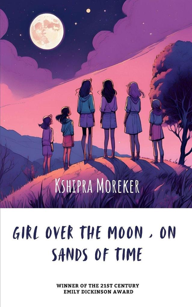 Girl over the moon on sands of time