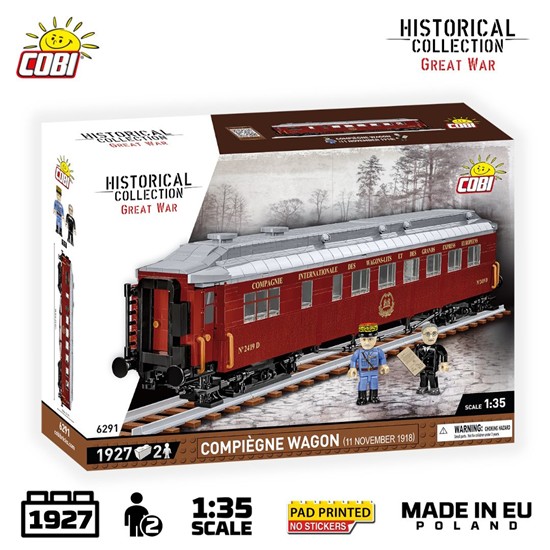COBI Historical Collection 6291 - Compiègne Wagon (11 November 1918) Speisewagen Orient Express Bausatz 1:35 1927 Klemmbausteine/2 Figuren