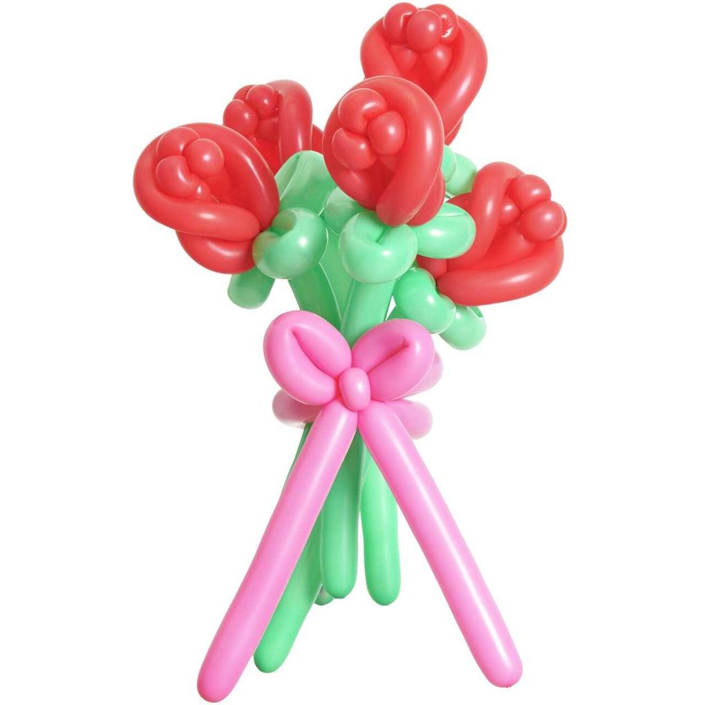 Ballonstrauß Rosen Rot 12 Stk für 5 Blumen + Schleife