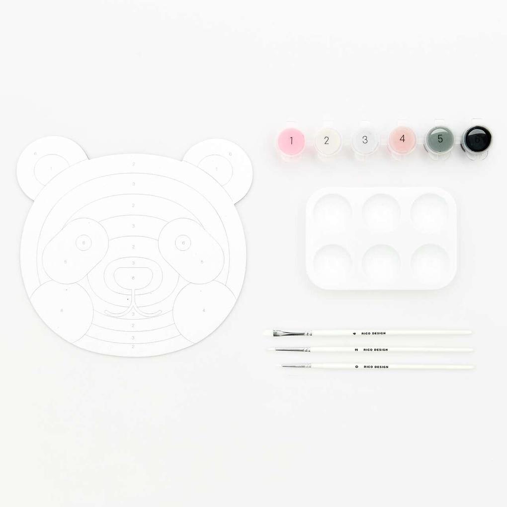 Malen nach Zahlen Set Panda FSC 100% Inhalt: 1 Malkarton 6 Acrylfarben für ein Motiv 3 Pinsel 1 Malpalette