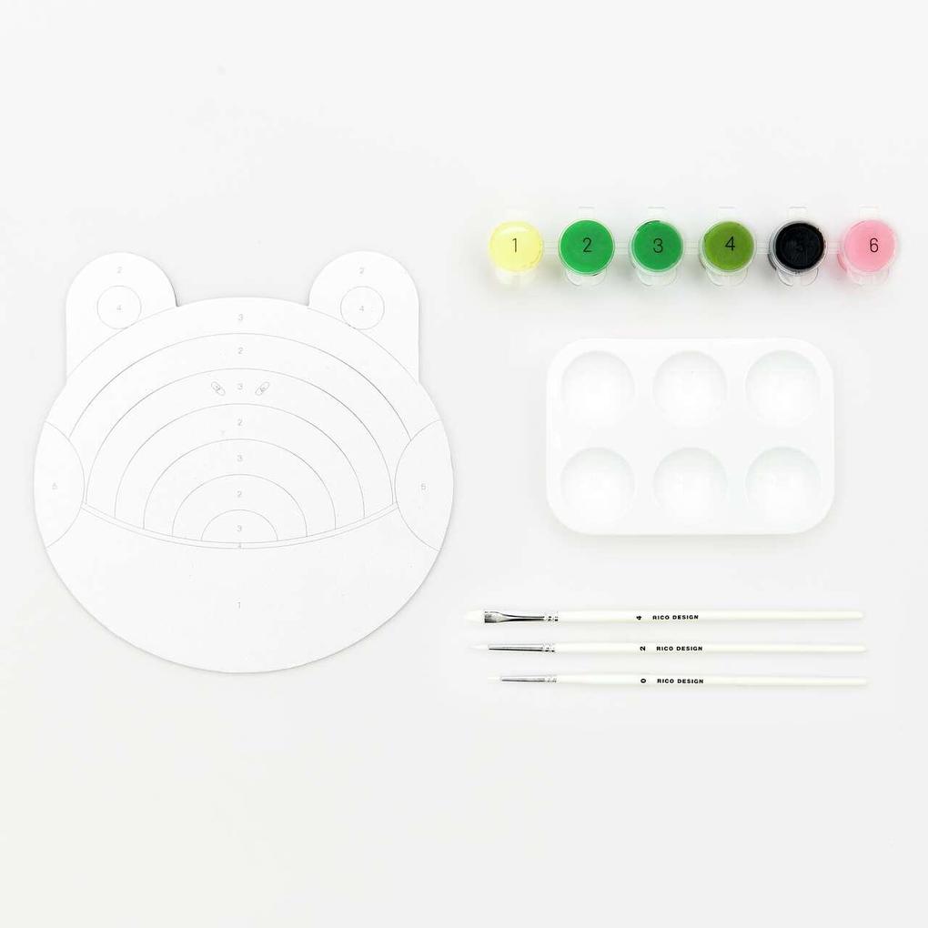 Malen nach Zahlen Set Frosch FSC 100% Inhalt: 1 Malkarton 6 Acrylfarben für ein Motiv 3 Pinsel 1 Malpalette