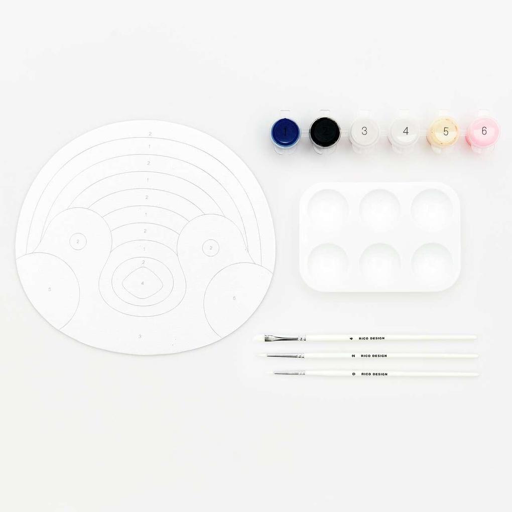 Malen nach Zahlen Set Pinguin FSC 100% Inhalt: 1 Malkarton 6 Acrylfarben für ein Motiv 3 Pinsel 1 Malpalette