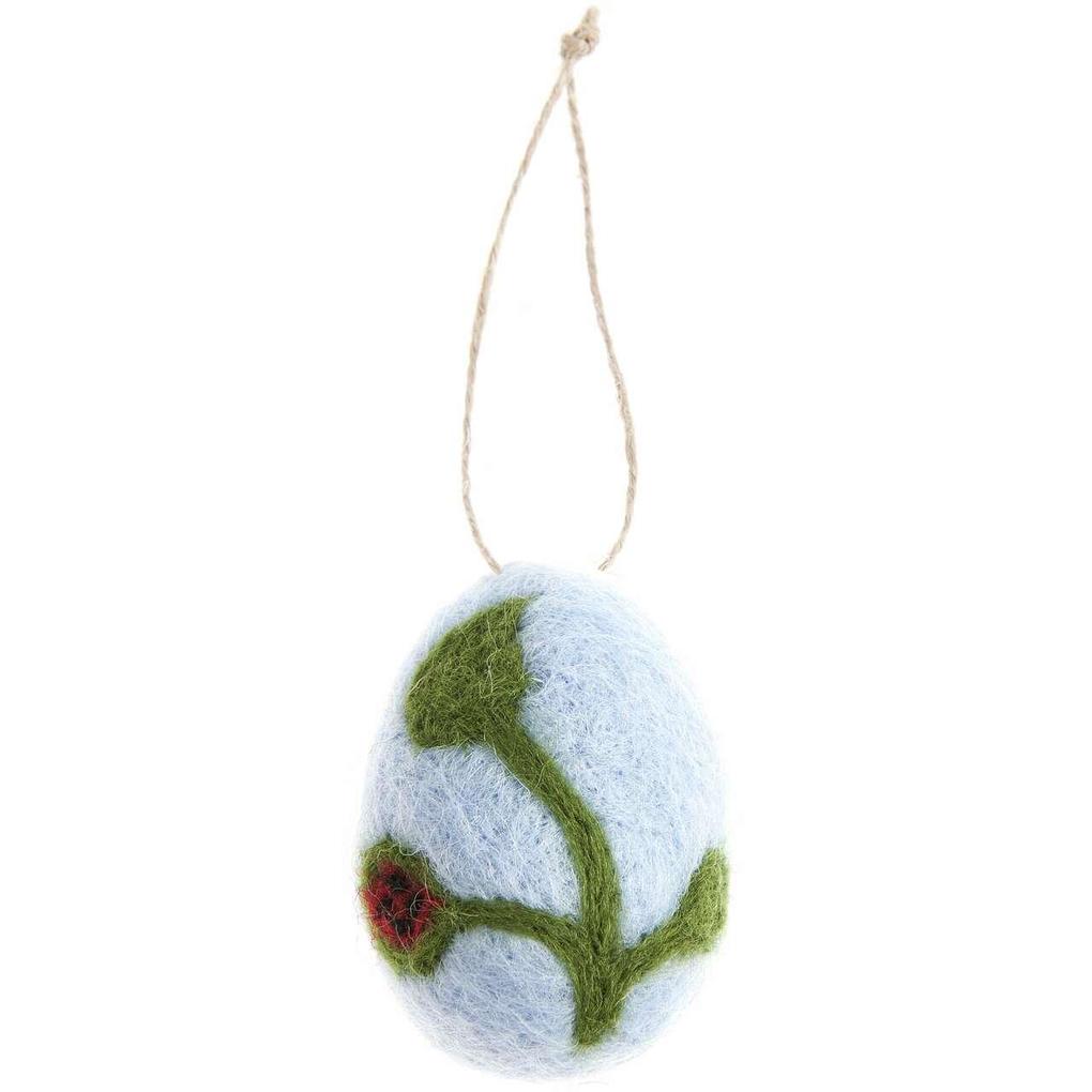 Aufhänger Filz-Ei Marienkäfer auf Blatt Blau 6 x Ø 45cm