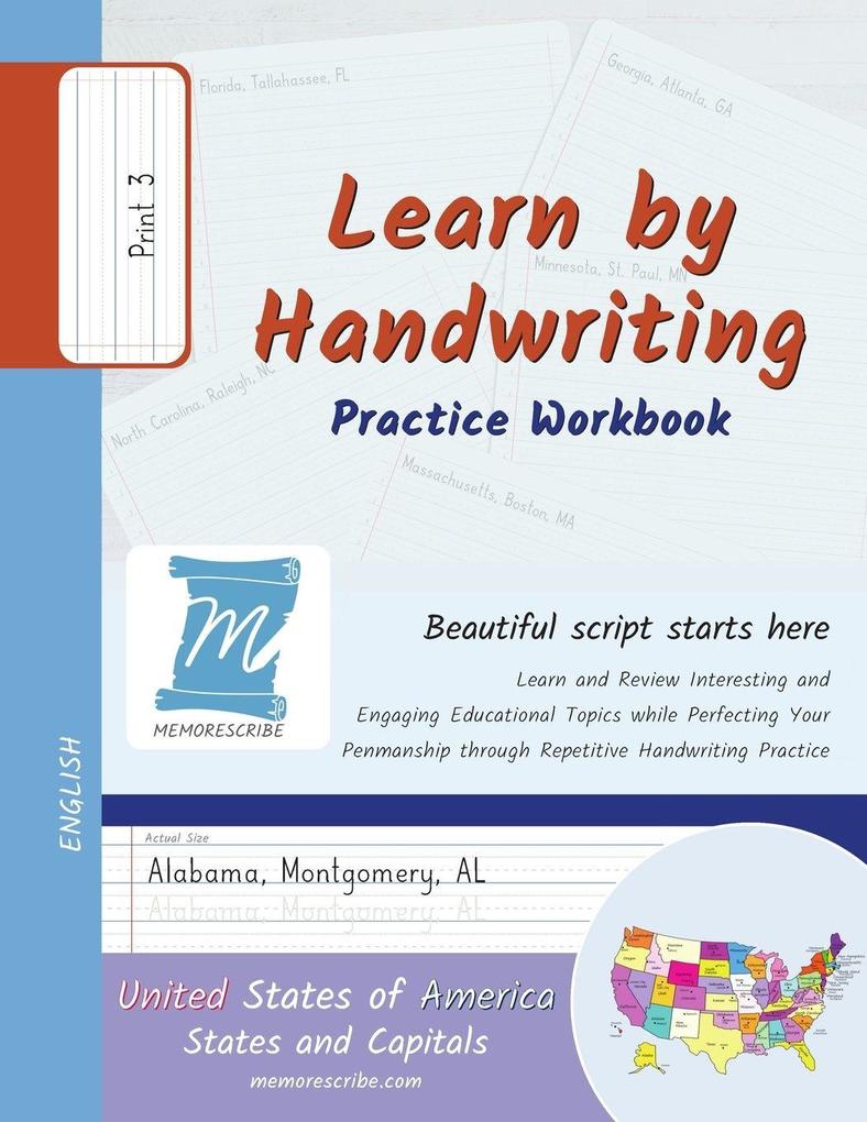 Handwriting Practice Workbook - United States of America States and Capitals - Print Level 3
