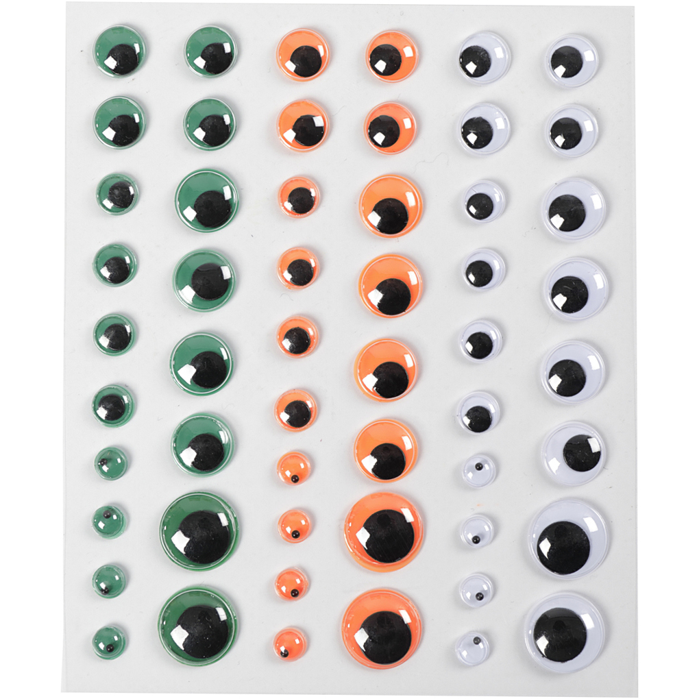 Creativ Company Wackelaugen selbstklebend D 6+8+10+12+15 mm Grün Orange Weiß 54 Stck.