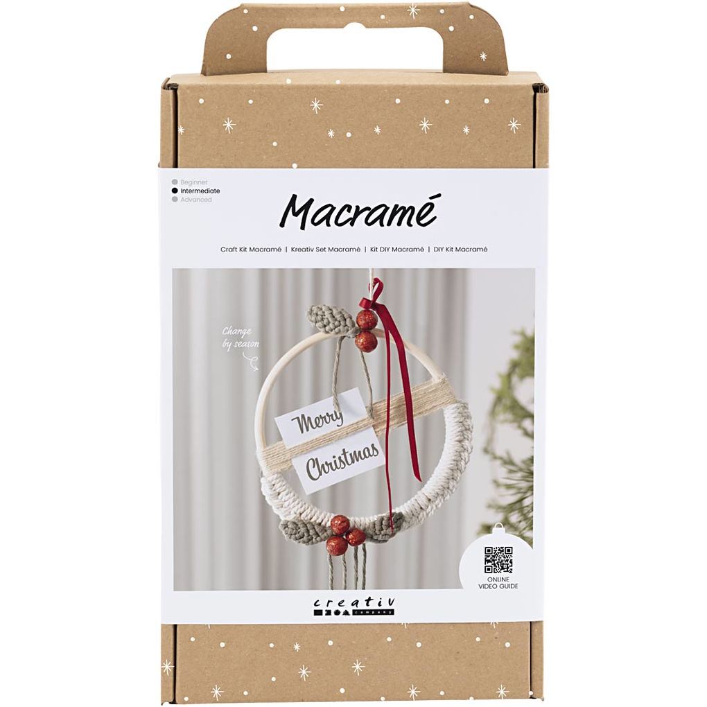 Creativ Company Kreativ Set Macramé Makramee Adventskranz Moosgrün Weihnachtsrot Naturweiß