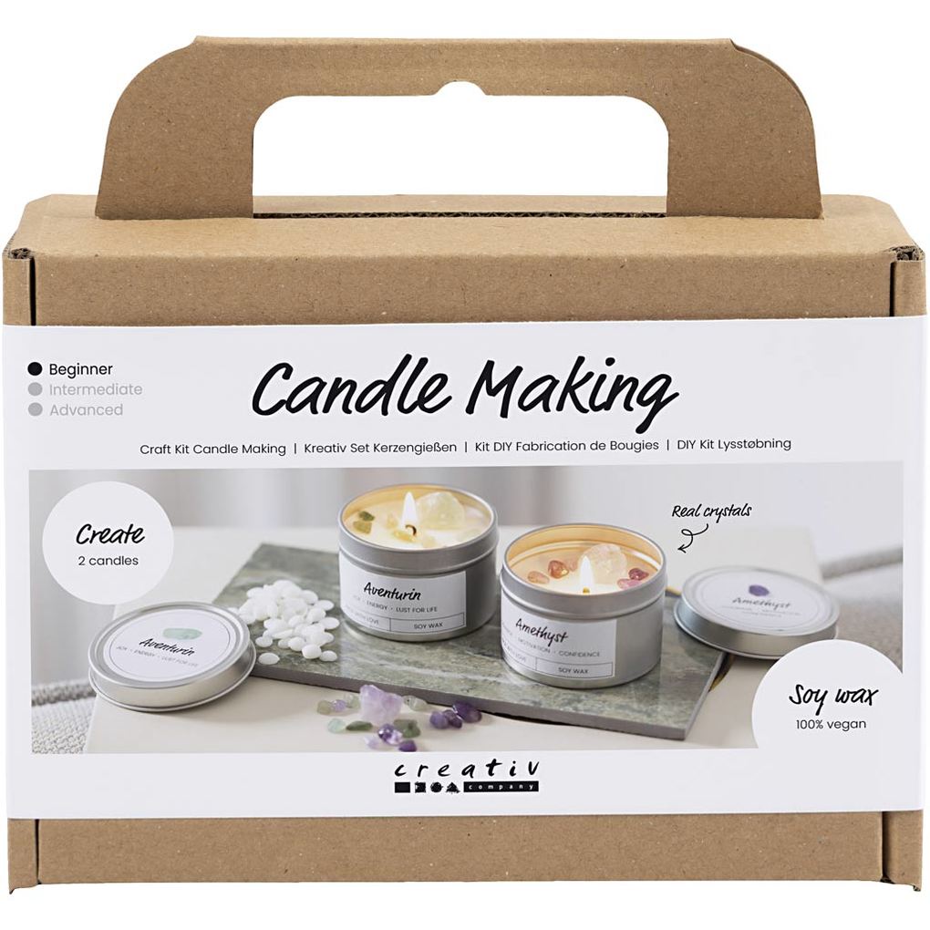 Creativ Company Mini Kreativ Set Kerzengießen Sojawachskerze mit Aventurin und Amethyst Creme