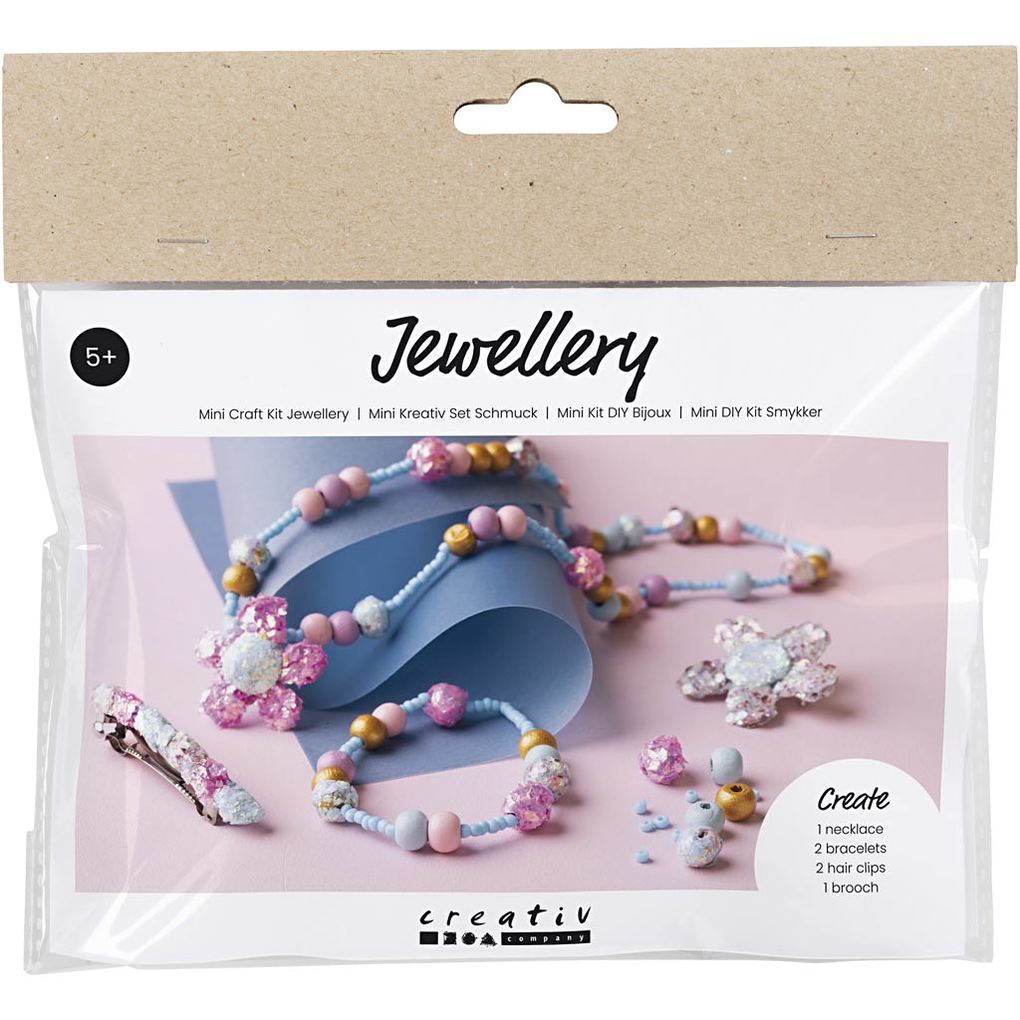Creativ Company Mini Kreativ Set Schmuck Halskette Armband Clips Brosche Blau Hellblau Pastellpink