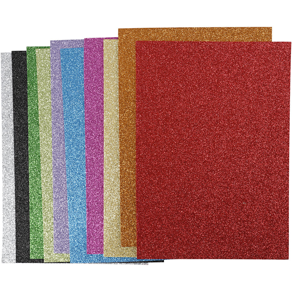 Creativ Company Moosgummi A4 210x297 mm Dicke 2 mm Glitter Sortierte Farben 10 Blatt sortiert