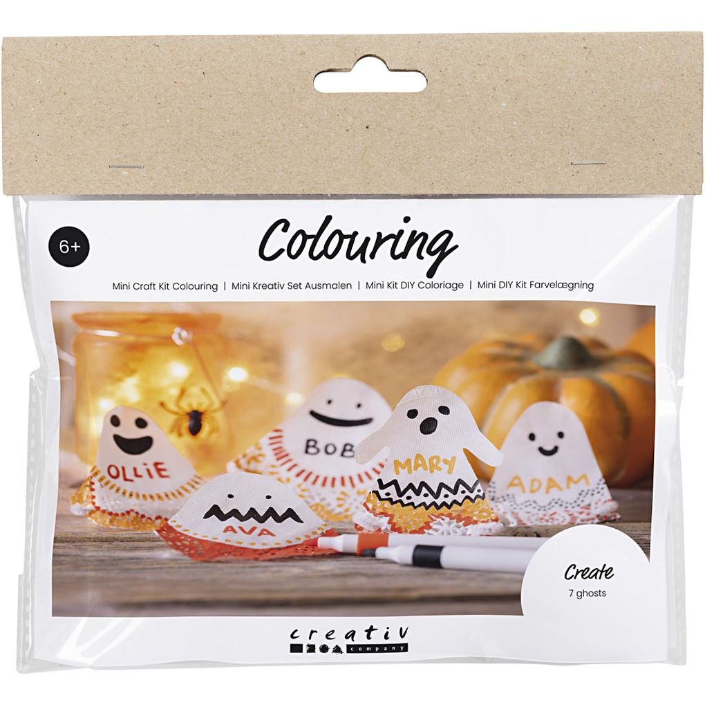 Creativ Company Mini Kreativ Set Ausmalen Gespenster Schwarz Hellorange Mittelorange Weiß
