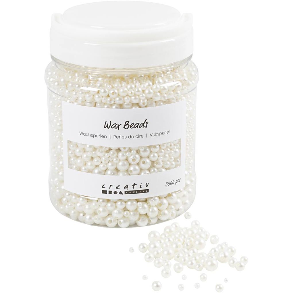 Creativ Company Wachsperlen D 3 4 5 6 8 mm Lochgröße 13-25 mm Perlmuttweiß 700 ml/ 1 Dose 430 g