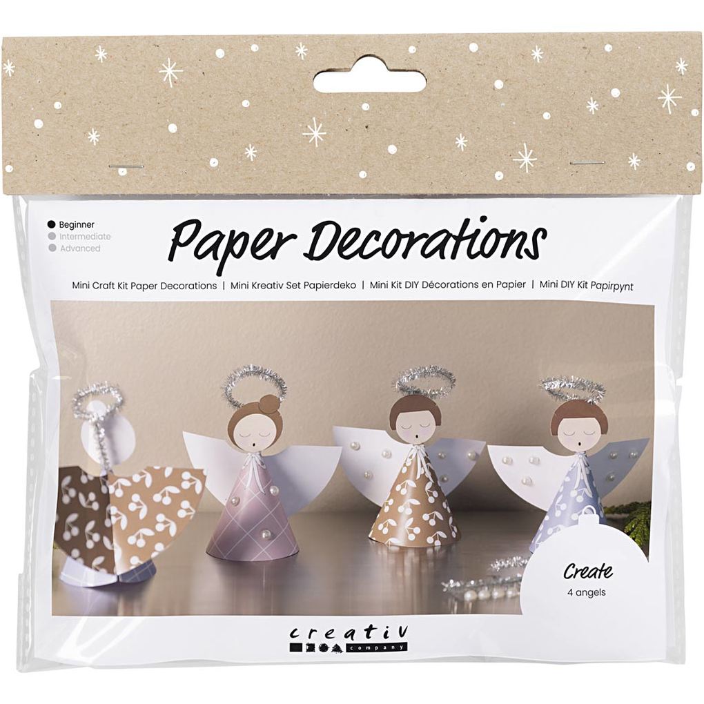 Creativ Company DIY Mini Kreativ Set Papierdeko 4 x Engel sortierte Farben