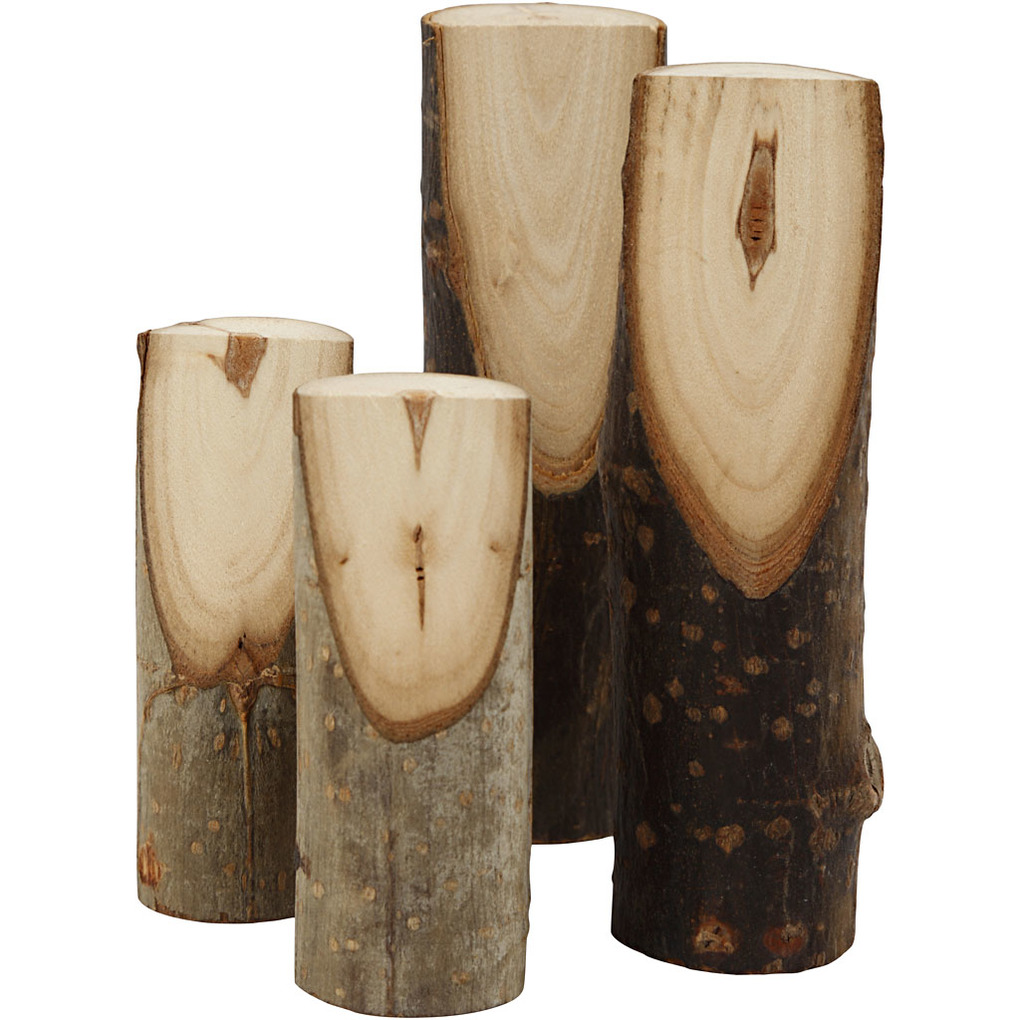 Creativ Company Kurze Holzäste mit schräger Schnittkante H 8+12 cm D 25-35 cm 4 Stk