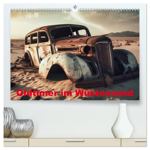 Oldtimer im Wüstensand (hochwertiger Premium Wandkalender 2025 DIN A2 quer) Kunstdruck in Hochglanz