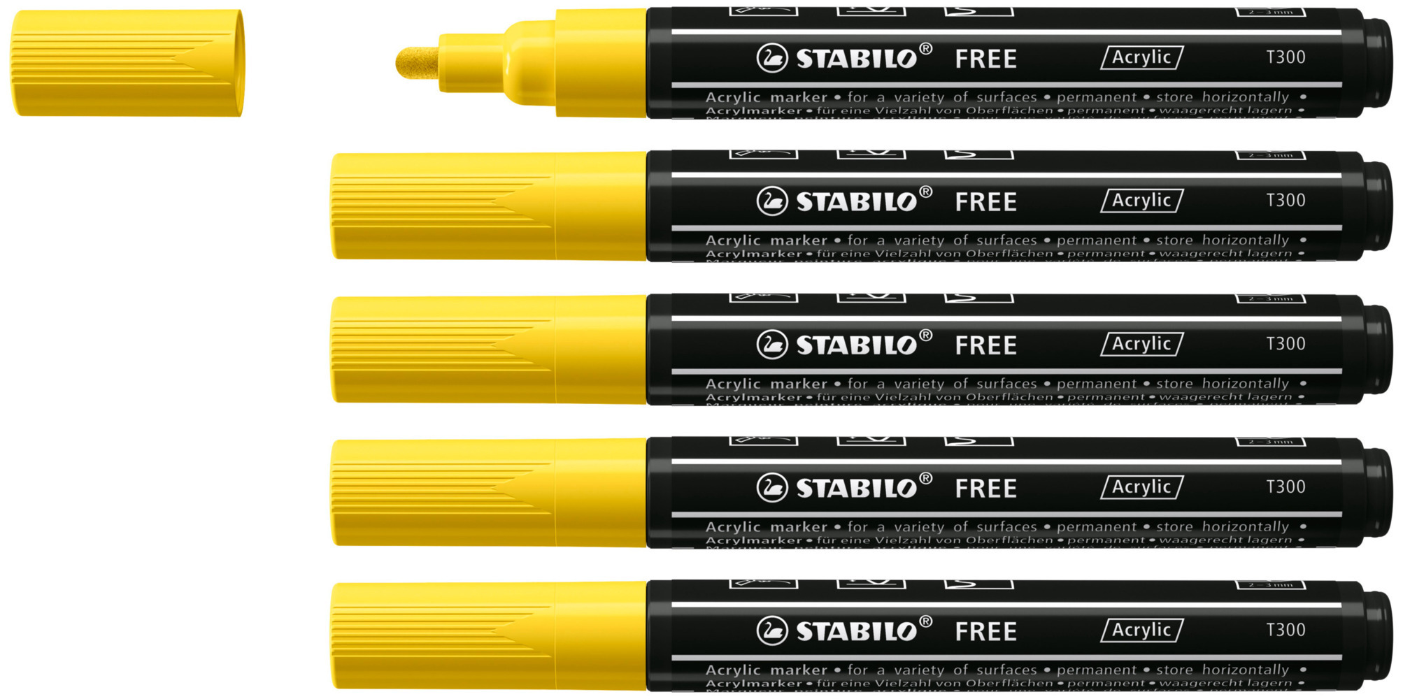 STABILO Acrylmarker FREE Acrylic T300 2-3 mm 5er Set gelb