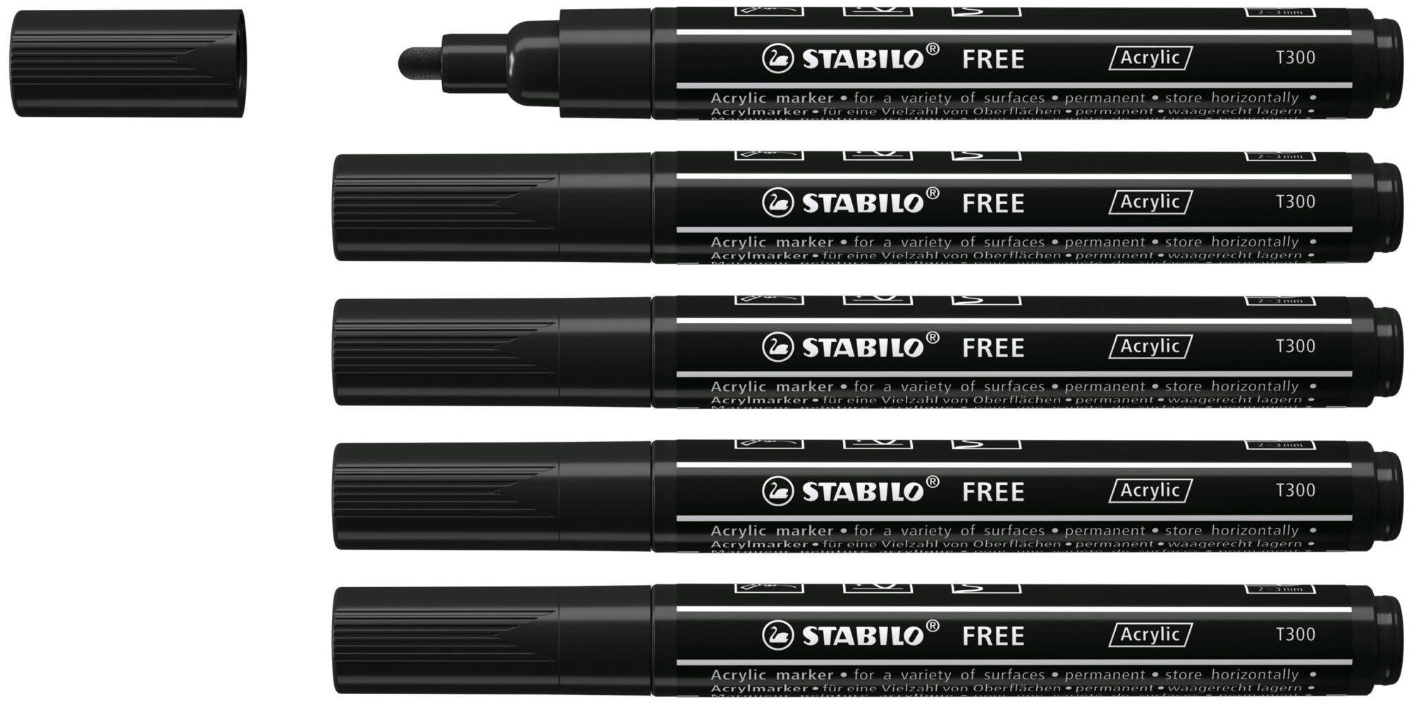 STABILO Acrylmarker FREE Acrylic T300 2-3 mm 5er Set schwarz