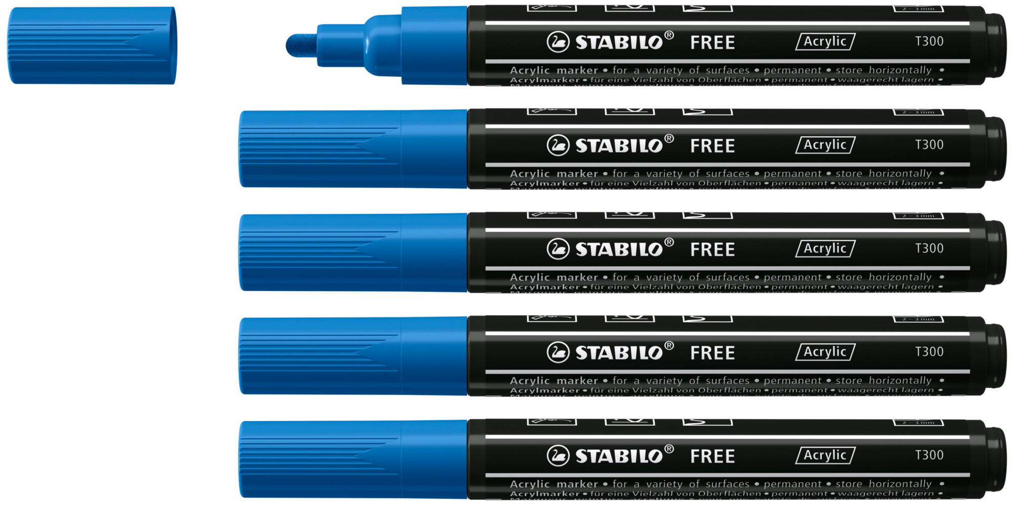 STABILO Acrylmarker FREE Acrylic T300 2-3 mm 5er Set dunkelblau