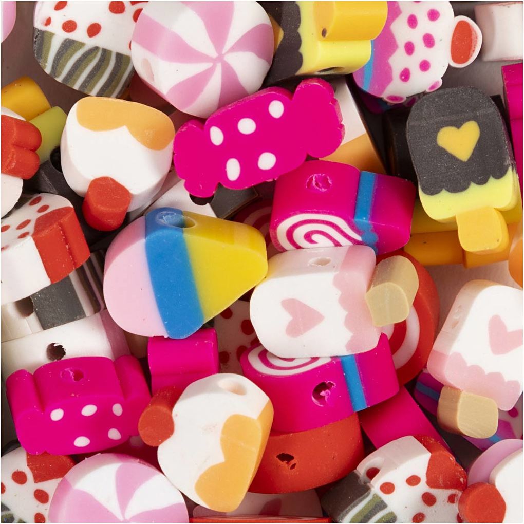 Creativ Company Figurperlen Süßigkeiten Kuchen und Eis D 10 mm Lochgröße 15 mm 60 Stk