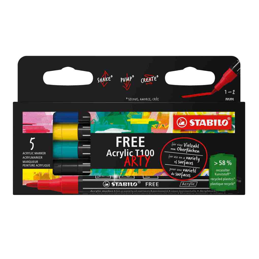 STABILO Acrylmarker FREE Acrylic T100 1-2 mm 5er Set ROYAL