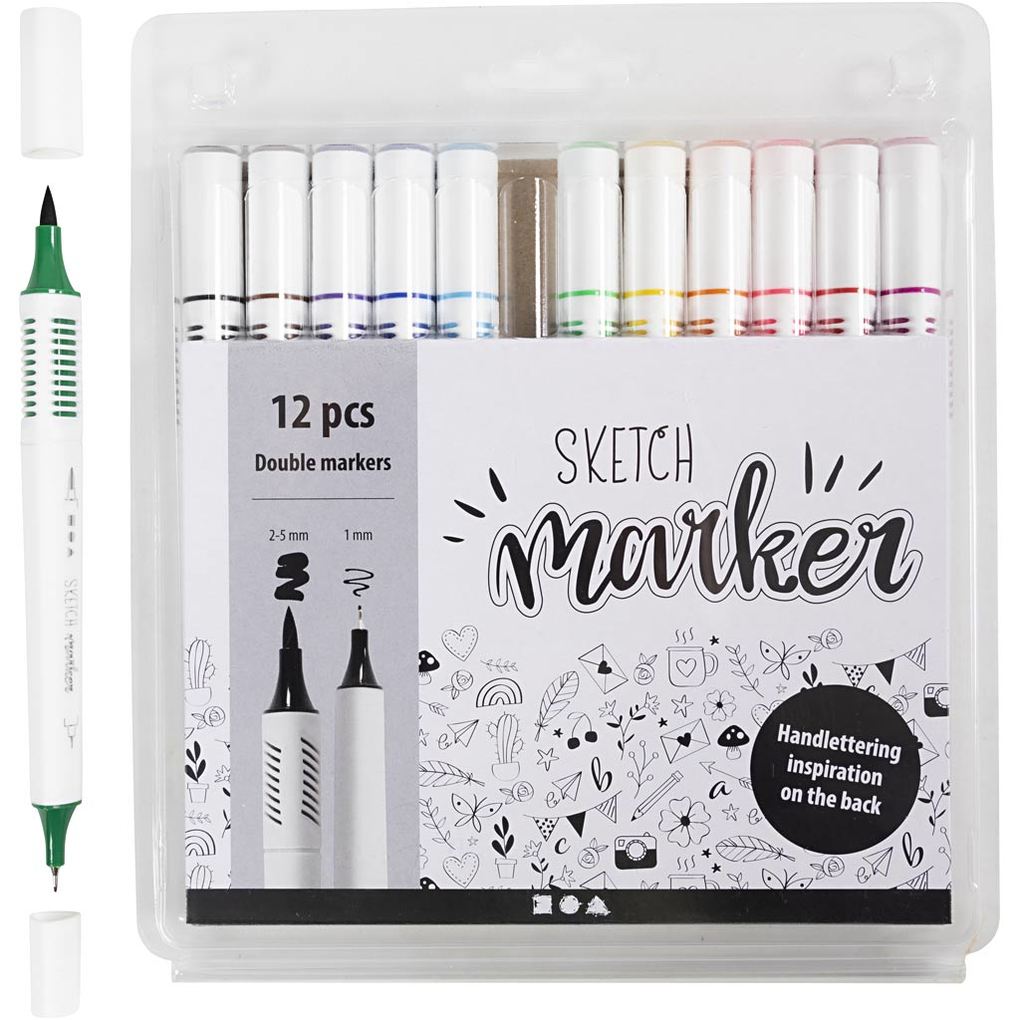 Creativ Company Sketch Marker Strichstärke 1+2-5 mm Standard-Farben 12 Stk