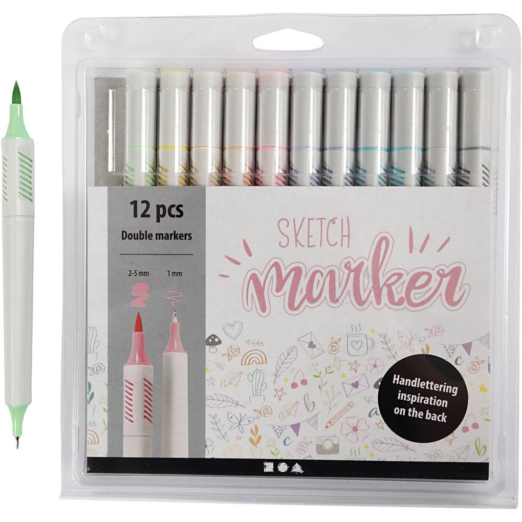 Creativ Company Sketch Marker Strichstärke 1+2-5 mm Pastellfarben 12 Stk