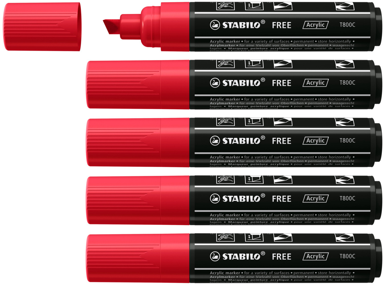 STABILO Acrylmarker FREE Acrylic T800C 4-10 mm 5er Set karmin