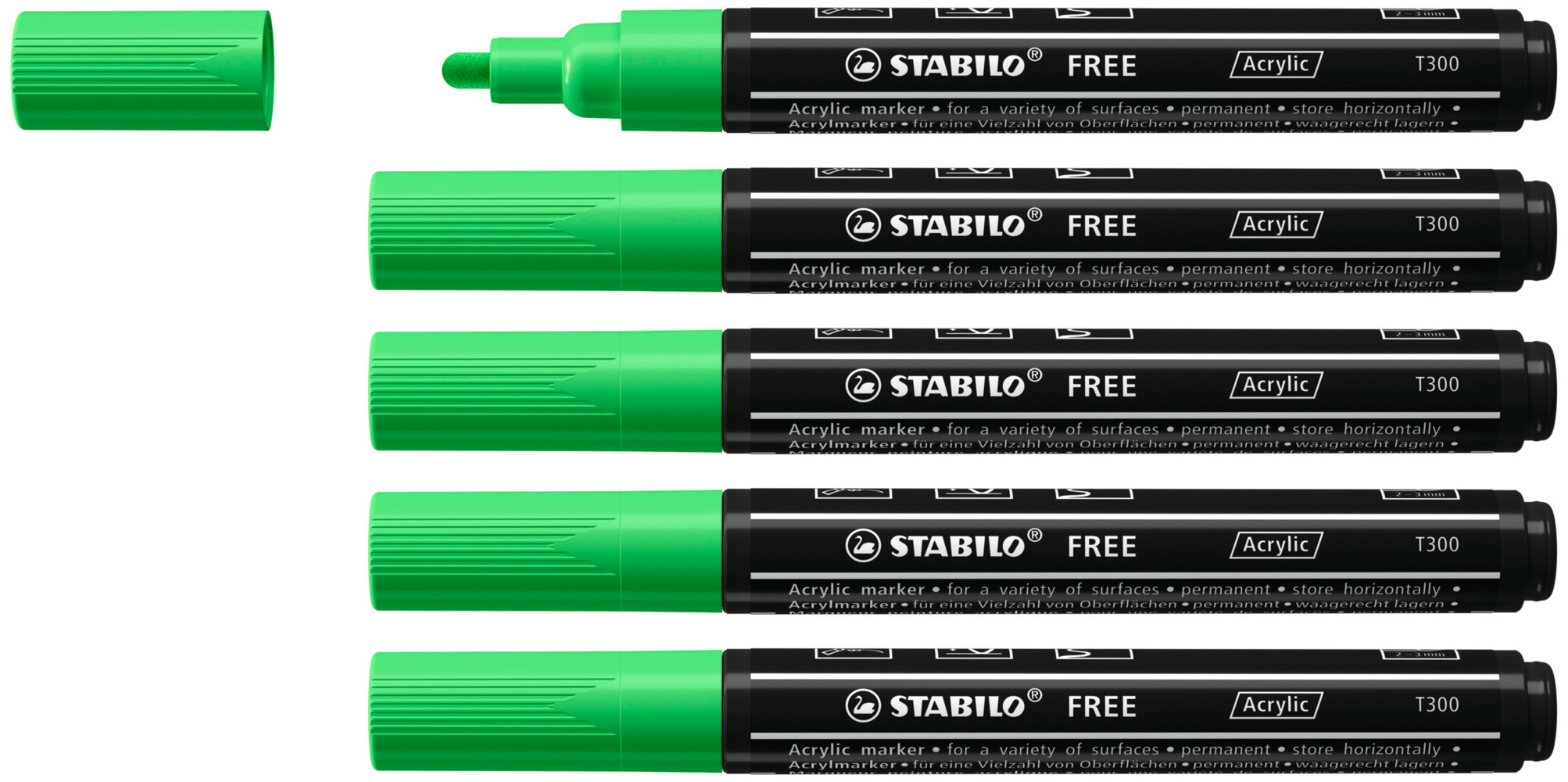 STABILO Acrylmarker FREE Acrylic T300 2-3 mm 5er Set laubgrün