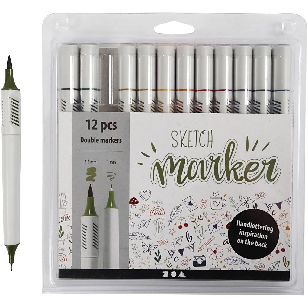 Creativ Company Sketch Marker Strichstärke 1+2-5 mm sanfte dezente Farben 12 Stk