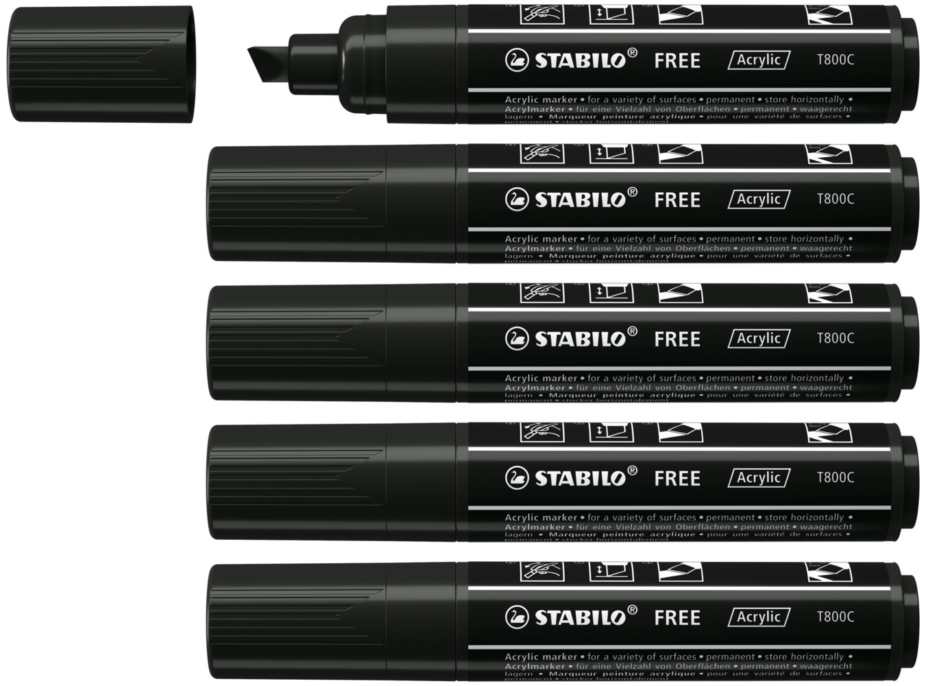 STABILO Acrylmarker FREE Acrylic T800C 4-10 mm 5er Set schwarz