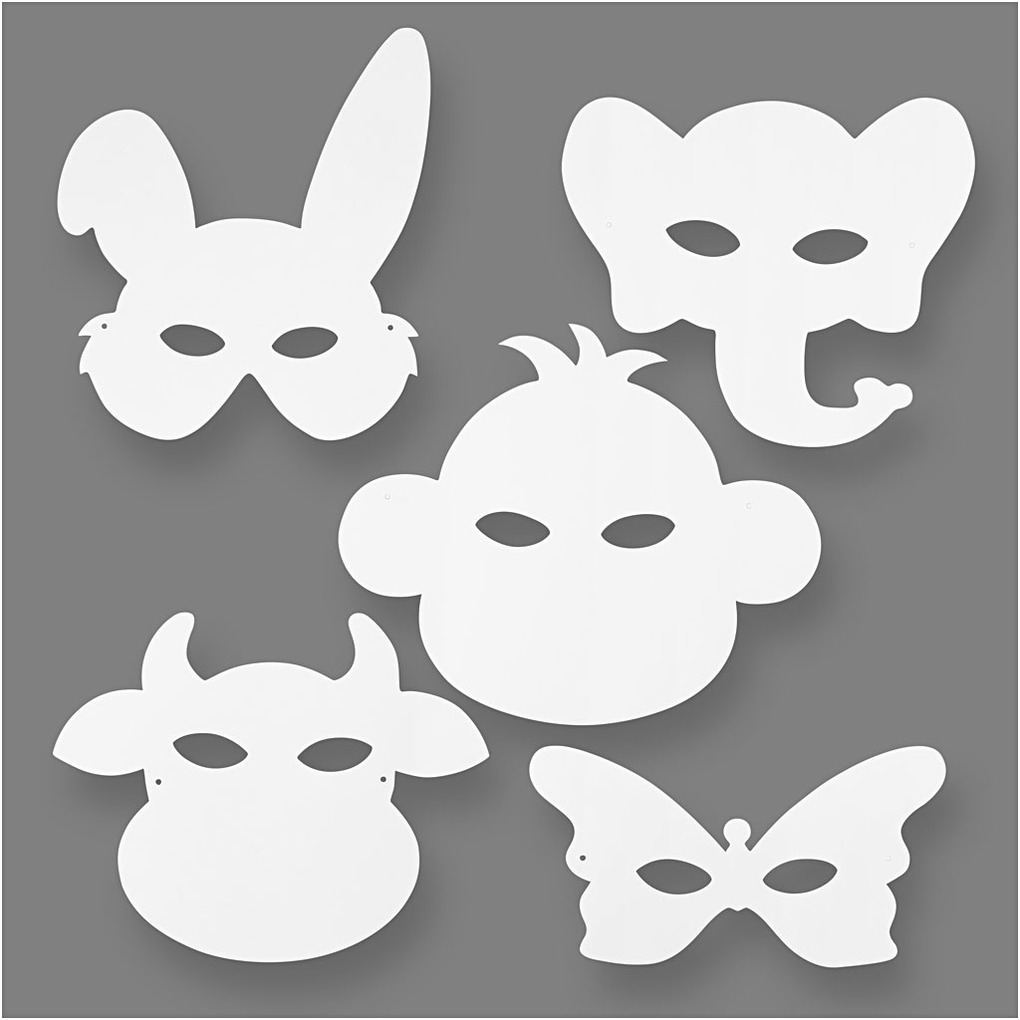Creativ Company Tier-Masken H 13-24 cm B 20-28 cm 230 g Weiß 16 Stk