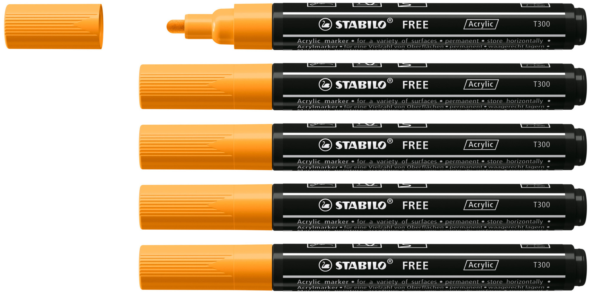 STABILO Acrylmarker FREE Acrylic T300 2-3 mm 5er Set orange