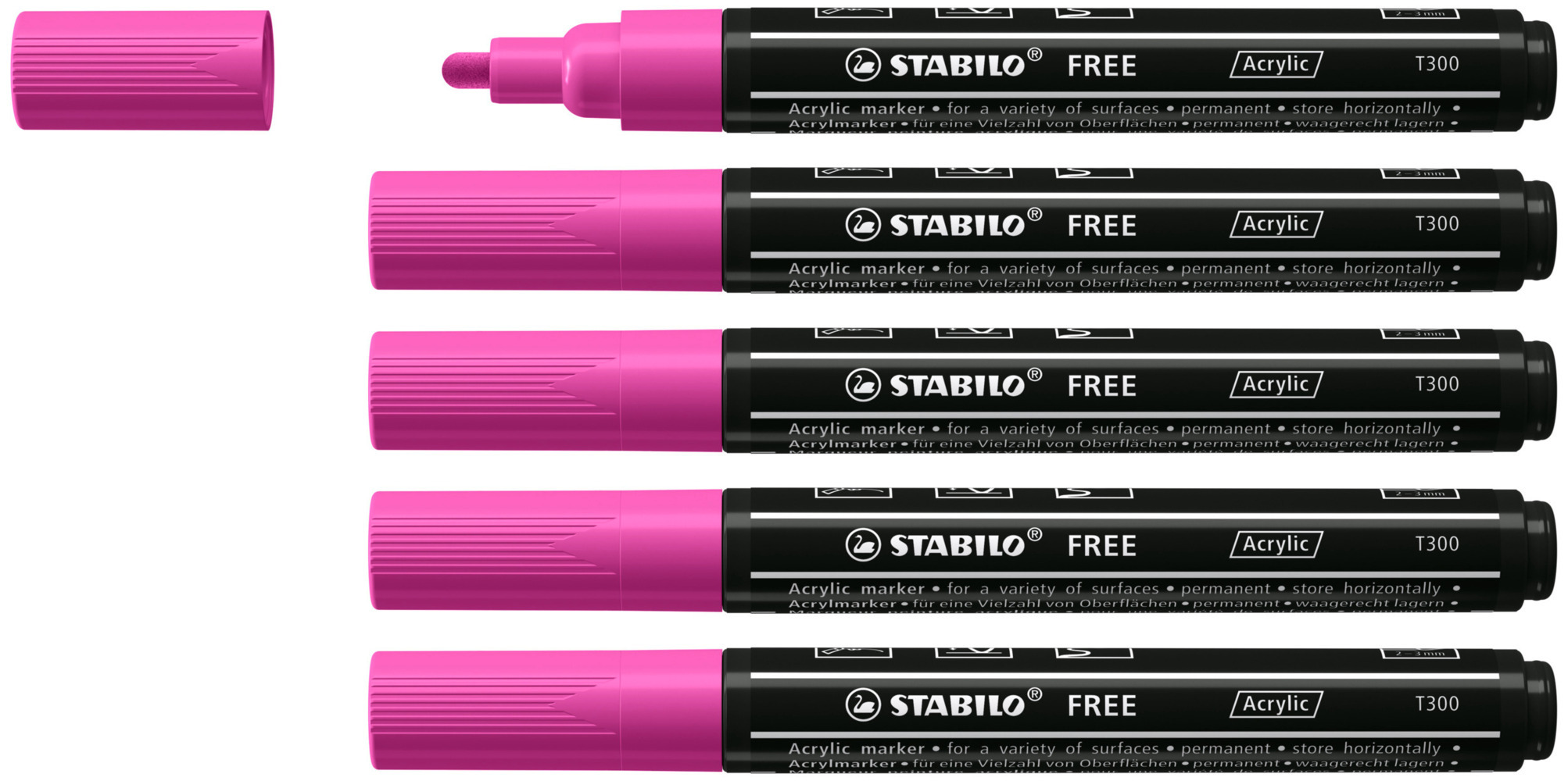 STABILO Acrylmarker FREE Acrylic T300 2-3 mm 5er Set violett