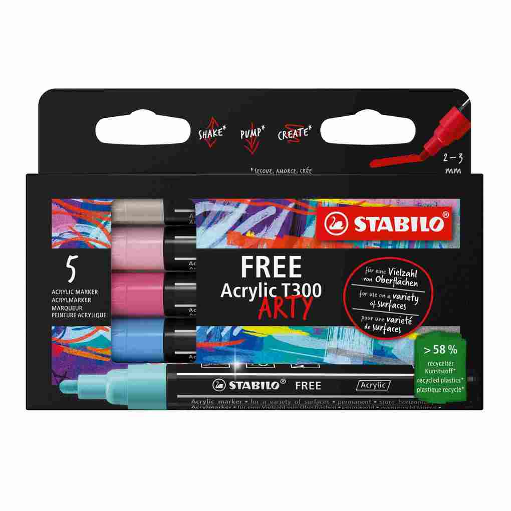 STABILO Acrylmarker FREE Acrylic T300 2-3 mm 5er Set CANDY