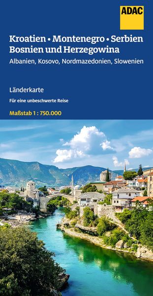 ADAC Länderkarte Kroatien Montenegro Serbien Bosnien und Herzegowina 1:750.000