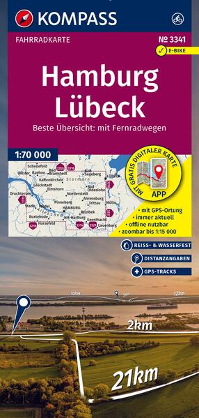 KOMPASS Fahrradkarte 3341 Hamburg Lübeck 1:70.000
