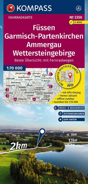 KOMPASS Fahrradkarte 3350 Füssen Garmisch-Partenkirchen Ammergau Wettersteingebirge 1:70.000