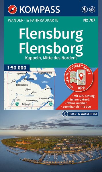 KOMPASS Wanderkarte 707 Flensburg / Flensborg - Kappeln Mitte des Nordens 1:50.000