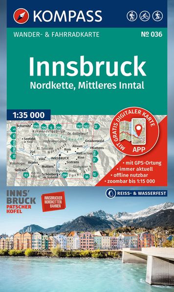 Kompass Karten GmbH Kompass Wanderkarte 036 Innsbruck Nordkette Mittleres Inntal 1, 35.000