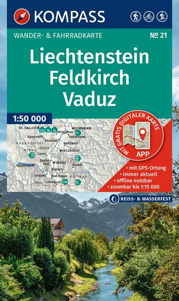 Kompass Karten GmbH Kompass Wanderkarte 21 Liechtenstein Feldkirch Vaduz 1, 50.000