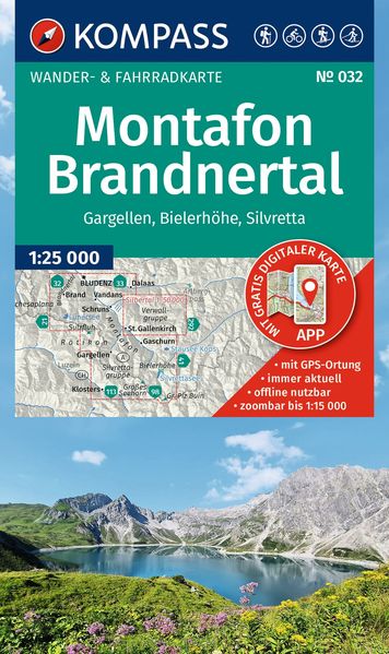 Kompass Karten GmbH Kompass Wanderkarte 032 Montafon Brandnertal Gargellen Bielerhöhe Silvretta 1, 25.000