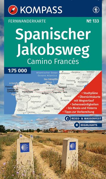 KOMPASS Wanderkarte 133 Spanischer Jakobsweg Camino Francés 1:100.000