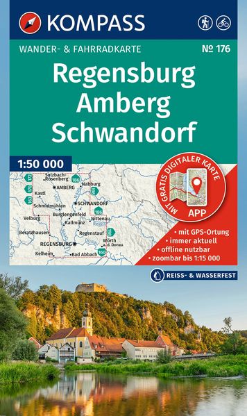 KOMPASS Wanderkarte 176 Regensburg Amberg Schwandorf 1:50.000