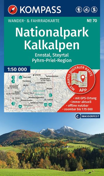 KOMPASS Wanderkarte 70 Nationalpark Kalkalpen Ennstal Steyrtal Pyhrn-Priel-Region 1:50.000